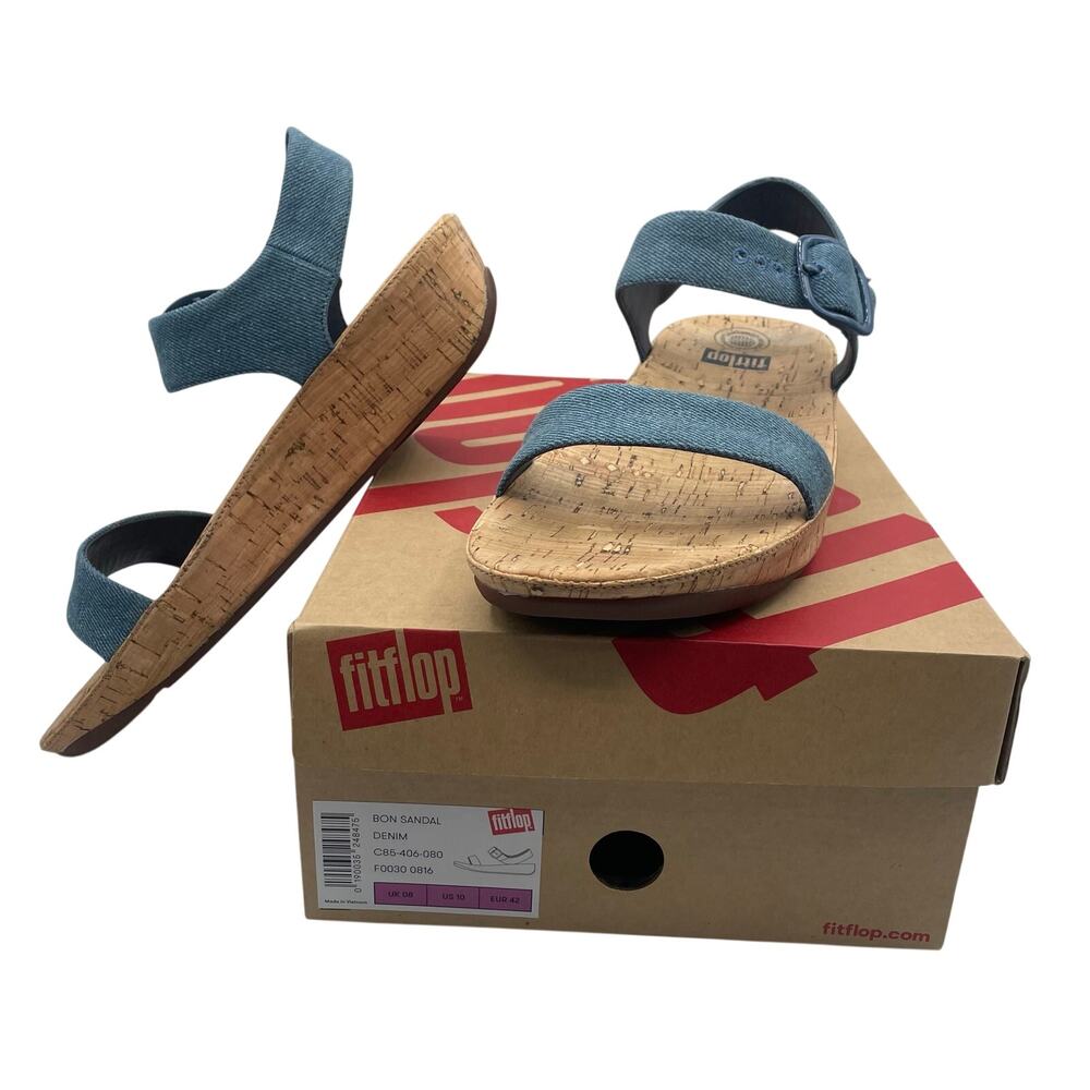 FitFlop Denim Fabric Platform Bon Sandals Blue Ankle Strap Womens 10 (EU 42)